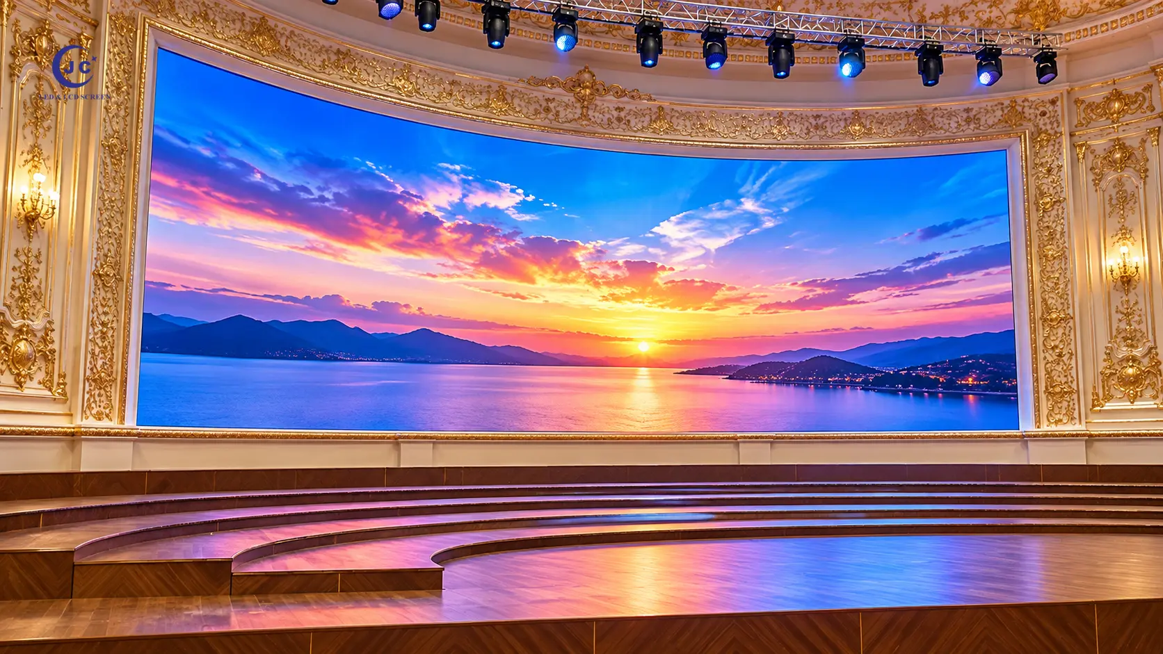 Pantalla LED gigante curva P2.5 en el Teatro Nacional de Tayikistán, que mide 11,84 × 8,96 metros con una resolución de 4736 × 3584